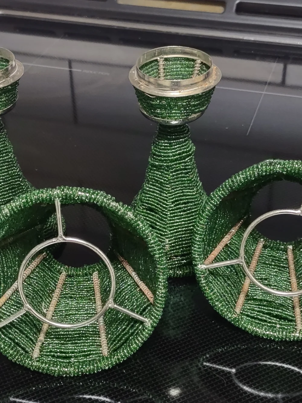 Beaded Mini Table Lamps - Emerald Green Pair Votive Tea Light Candle 8